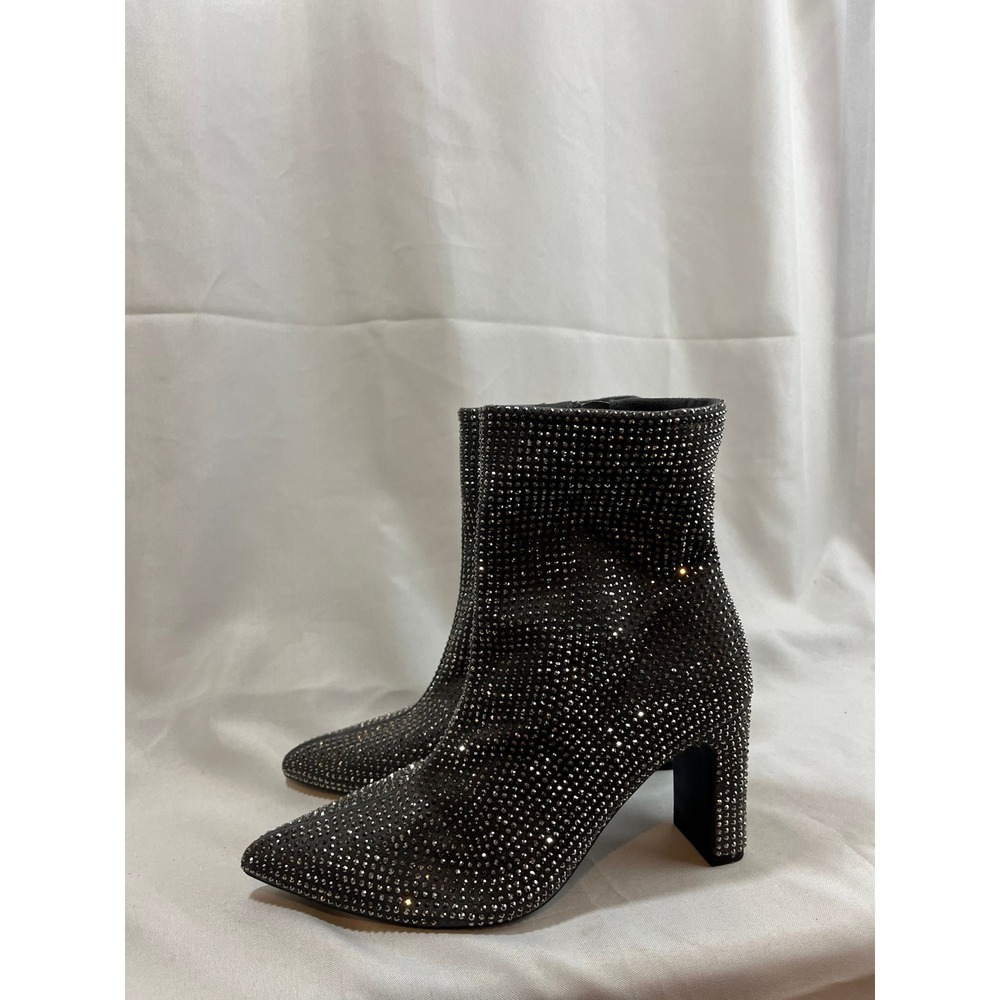 A New Day Womens Rhinestone Pointed Toe Block Heel Ankle Boots Black Size 8 NWT